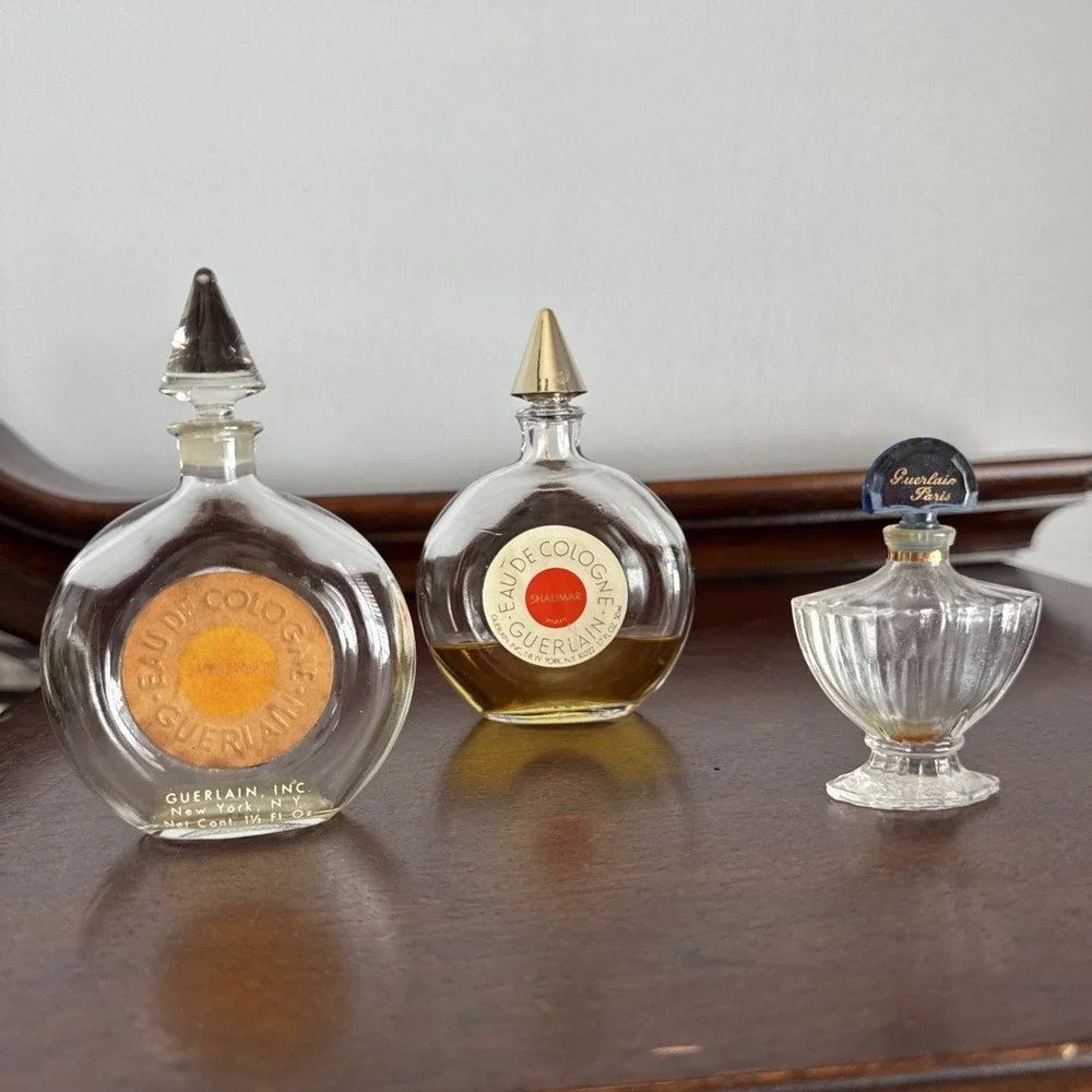 3 Vintage Guerlain Shalimar Eau de Champs Cologne Bottle Made In France Lot
